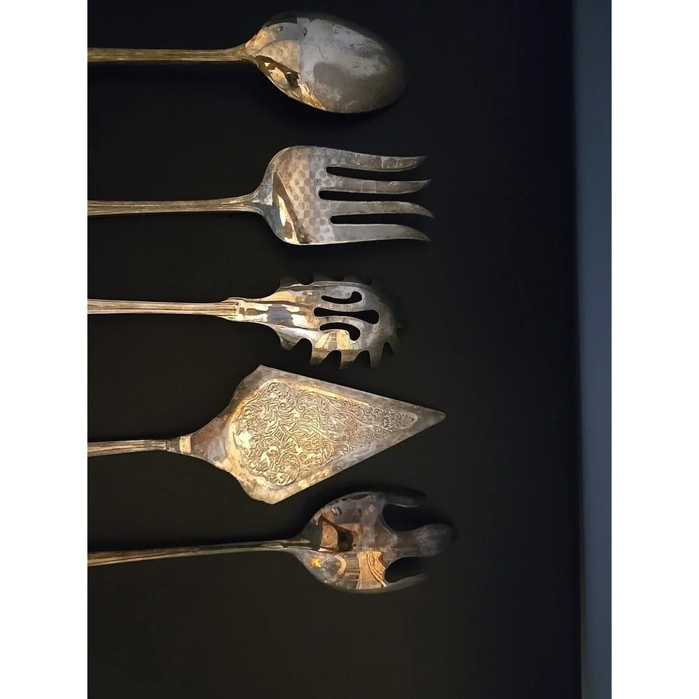 Unknown‎ Maker Lot Of 5 Serving Utensils Silver Plated